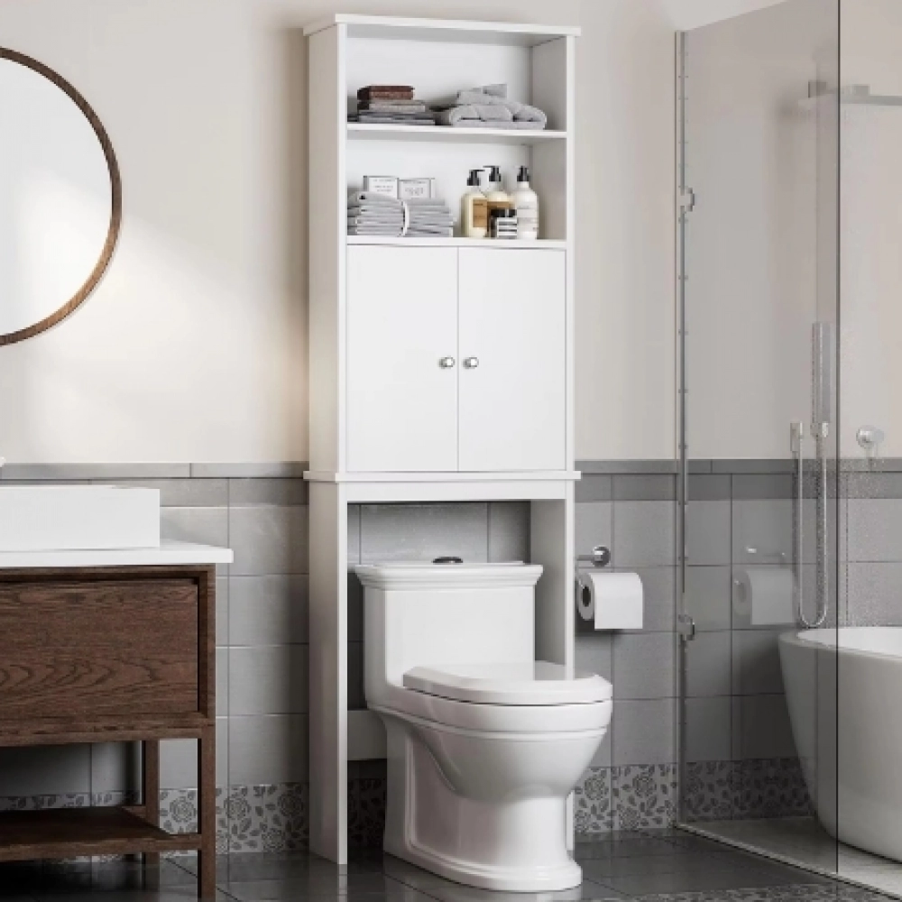Over The Toilet Storage Cabinet, Bathroom above The Toilet Rack, Bathroom Adjustable Shelf Organizer with Open Bottom Bar