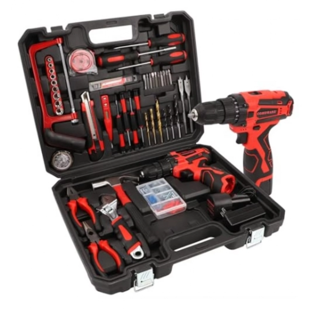Household Tool Set 16.8V Cordless Drill Combo Kit 153 Pcs Home Repair Maintenance Basic Hand Tool Box Carry Case