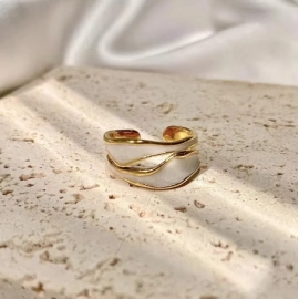 LATS Vintage White Enamel Metal Irregular Shape Geometric Open Adjustable Ring for Women Girl Fashion Jewelry Birthday Gifts